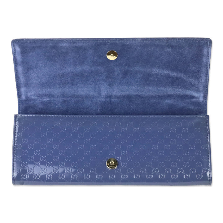 Gucci Blue Micro Guccissima Patent Leather Broadway Clutch
