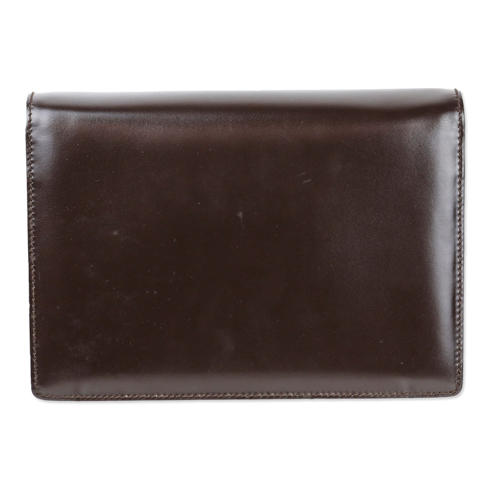 Gucci Brown Buffed Leather Clutch with Wristlet Strap