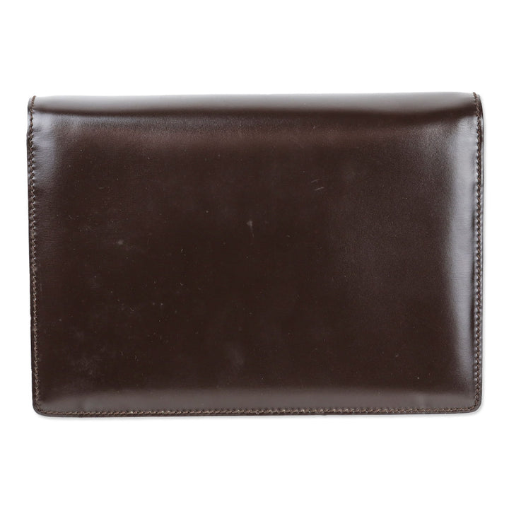 Gucci Brown Buffed Leather Clutch with Wristlet Strap