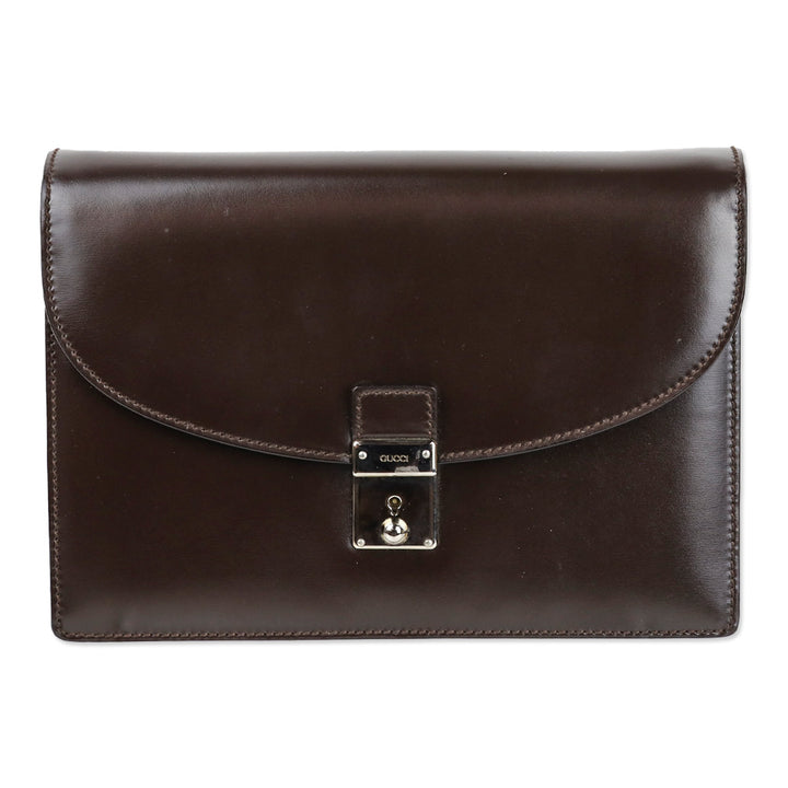Gucci Brown Buffed Leather Clutch with Wristlet Strap