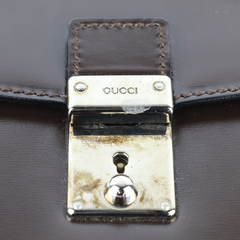 Gucci Brown Buffed Leather Clutch with Wristlet Strap