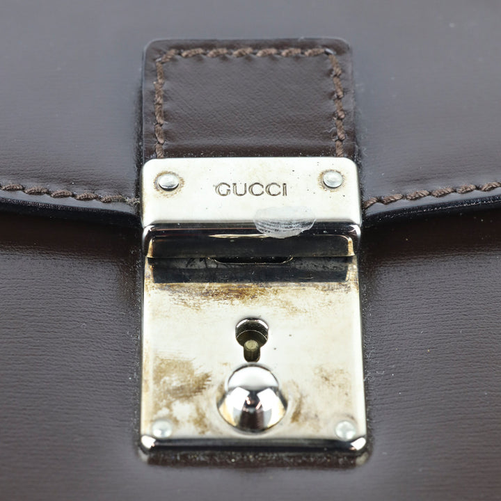 Gucci Brown Buffed Leather Clutch with Wristlet Strap