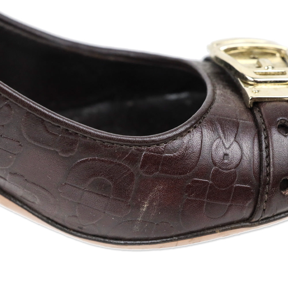 Gucci Brown Horsebit Embossed Leather Buckle Pumps