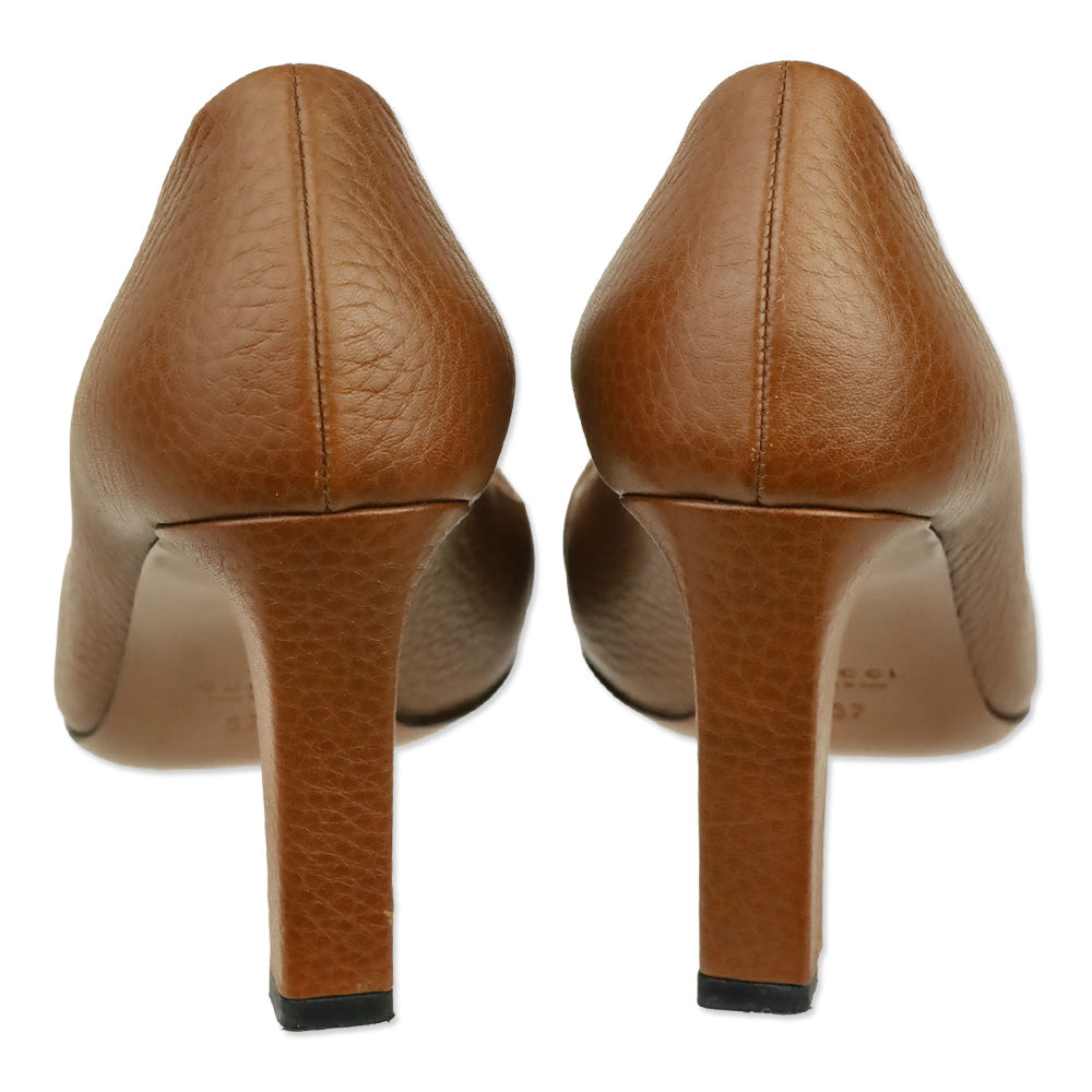 Gucci Brown Leather 'Ride' GG Buckle Pumps