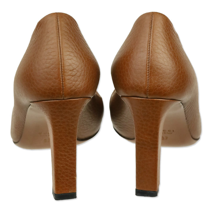 Gucci Brown Leather 'Ride' GG Buckle Pumps