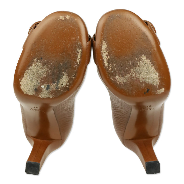 Gucci Brown Leather 'Ride' GG Buckle Pumps