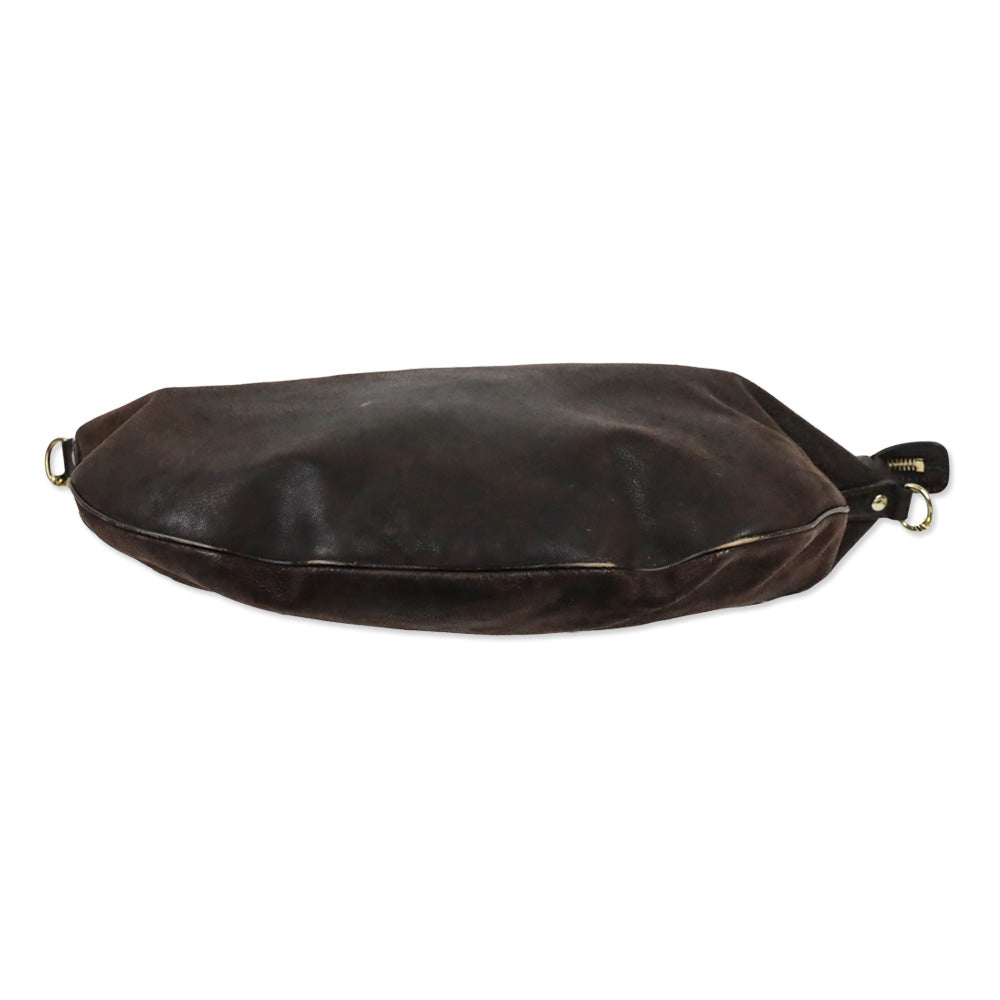 Gucci Brown Nubuck Web Strap Half Moon Hobo Bag