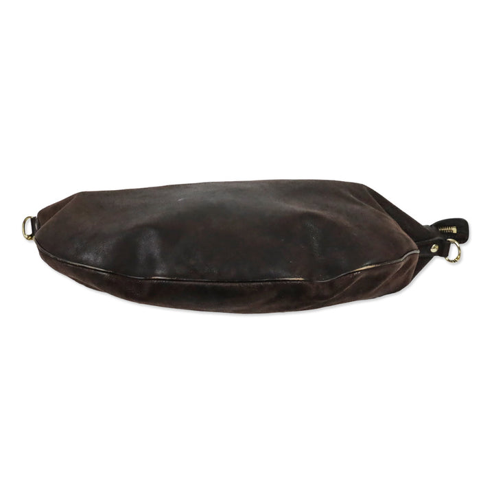Gucci Brown Nubuck Web Strap Half Moon Hobo Bag