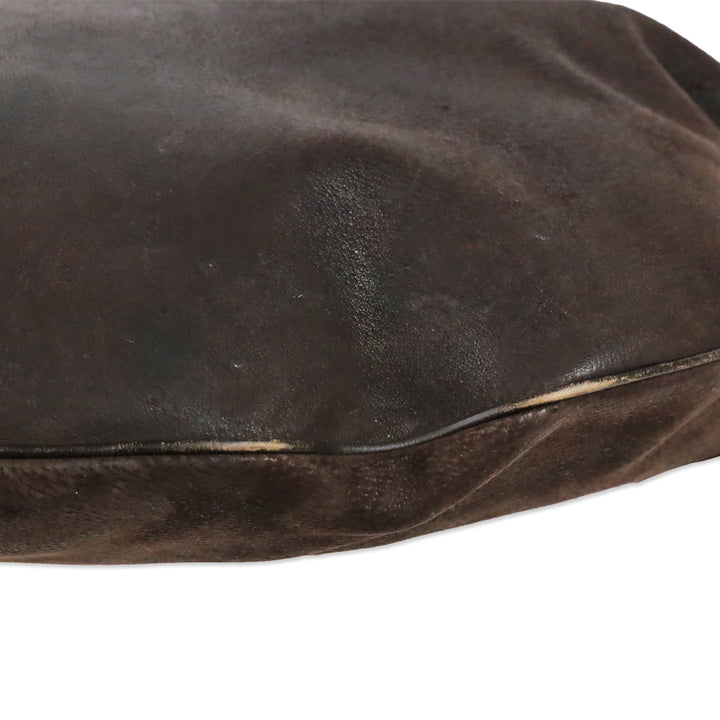 Gucci Brown Nubuck Web Strap Half Moon Hobo Bag