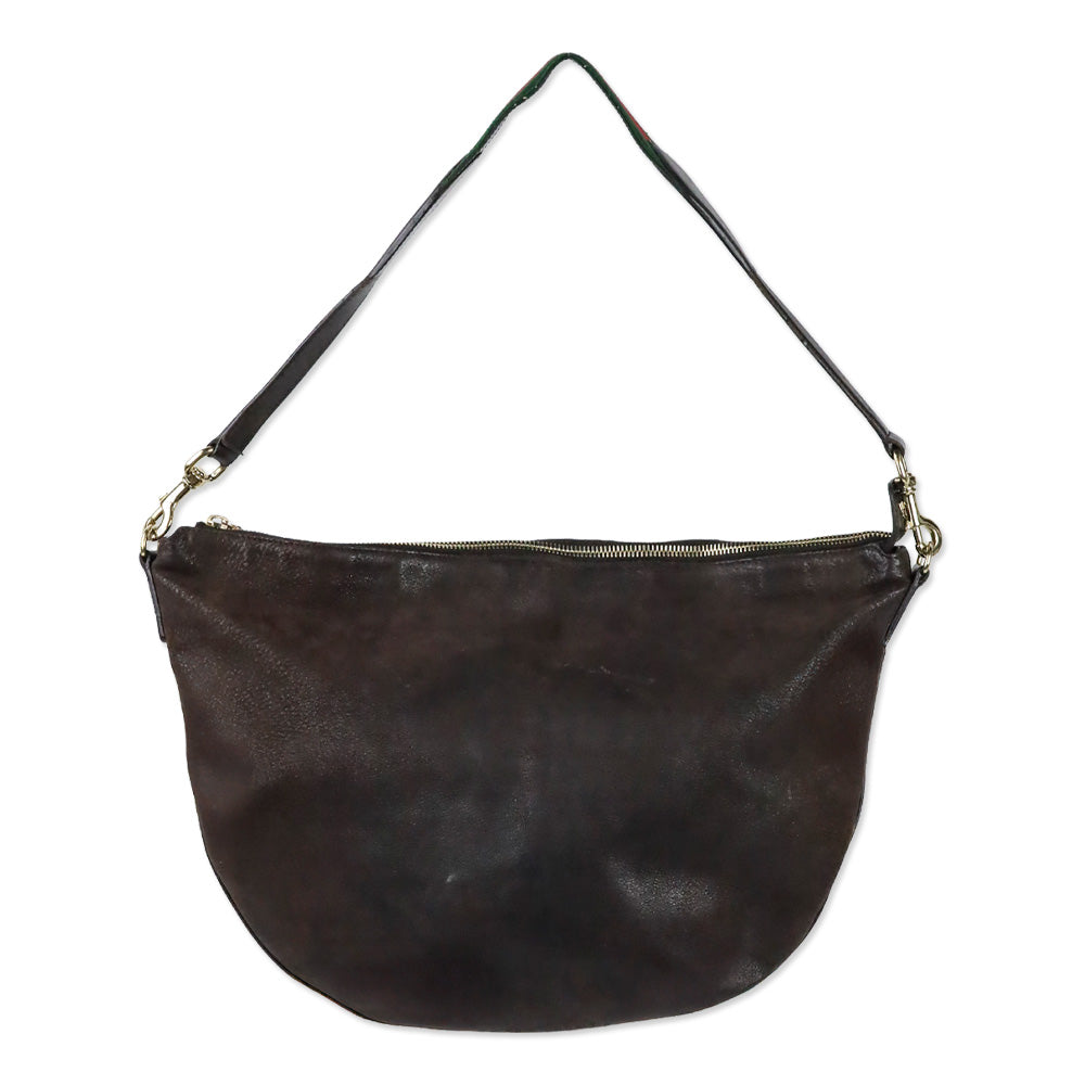 Gucci Brown Nubuck Web Strap Half Moon Hobo Bag