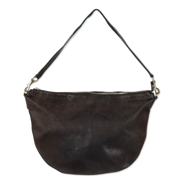 Gucci Brown Nubuck Web Strap Half Moon Hobo Bag