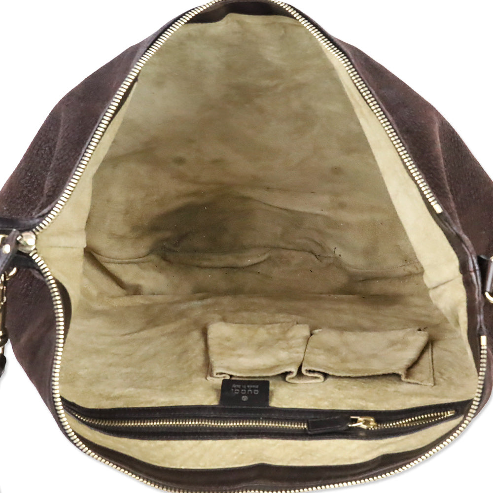 Gucci Brown Nubuck Web Strap Half Moon Hobo Bag