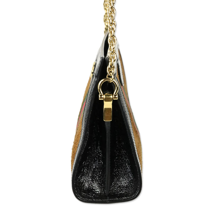 Gucci Brown Suede Black Patent Leather Web Stripe Small Ophidia Bag