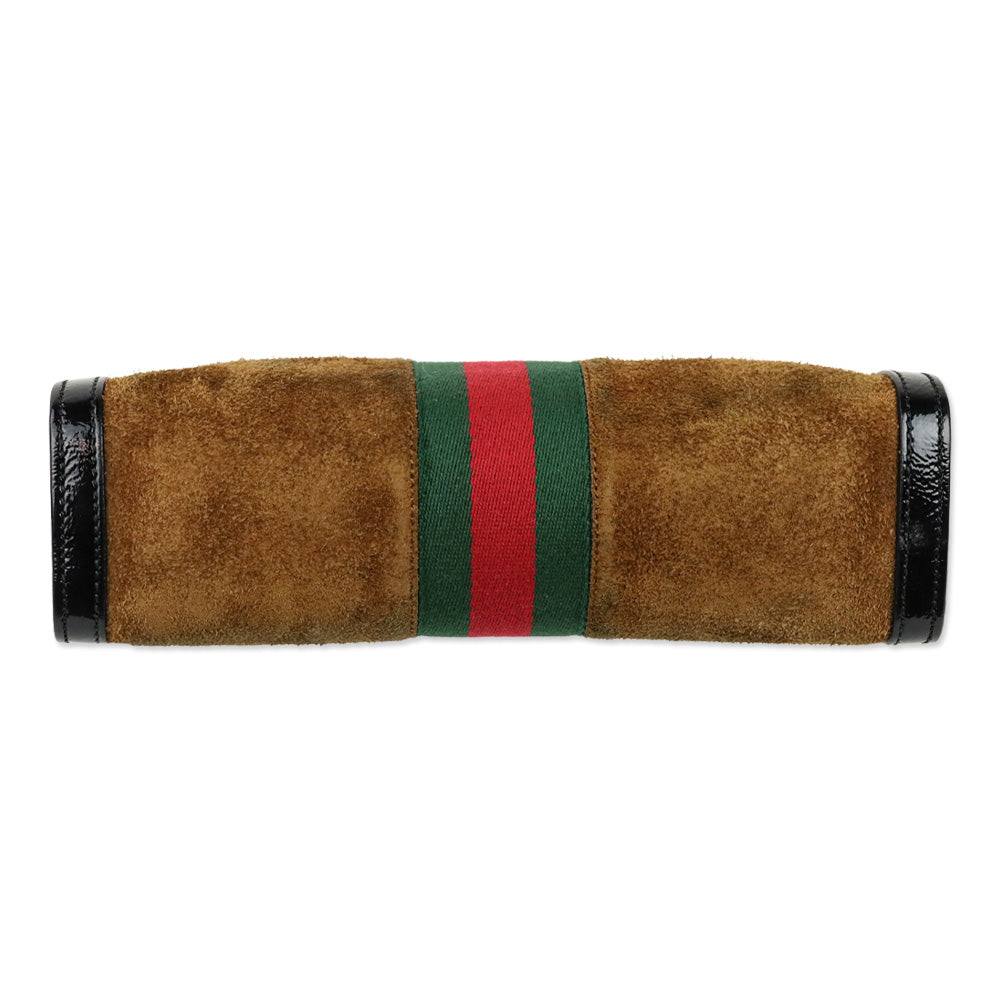 Gucci Brown Suede Black Patent Leather Web Stripe Small Ophidia Bag