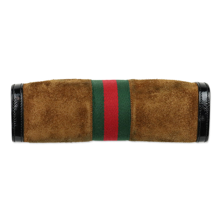 Gucci Brown Suede Black Patent Leather Web Stripe Small Ophidia Bag