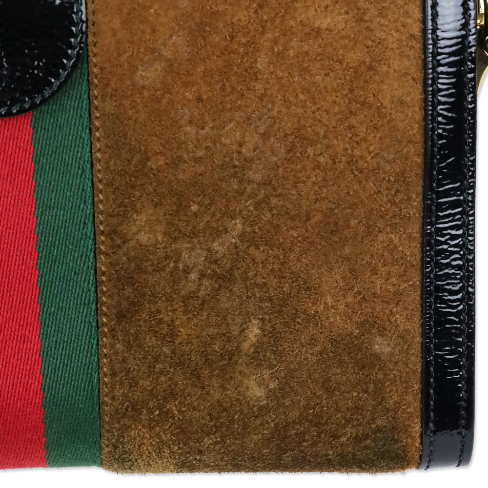 Gucci Brown Suede Black Patent Leather Web Stripe Small Ophidia Bag