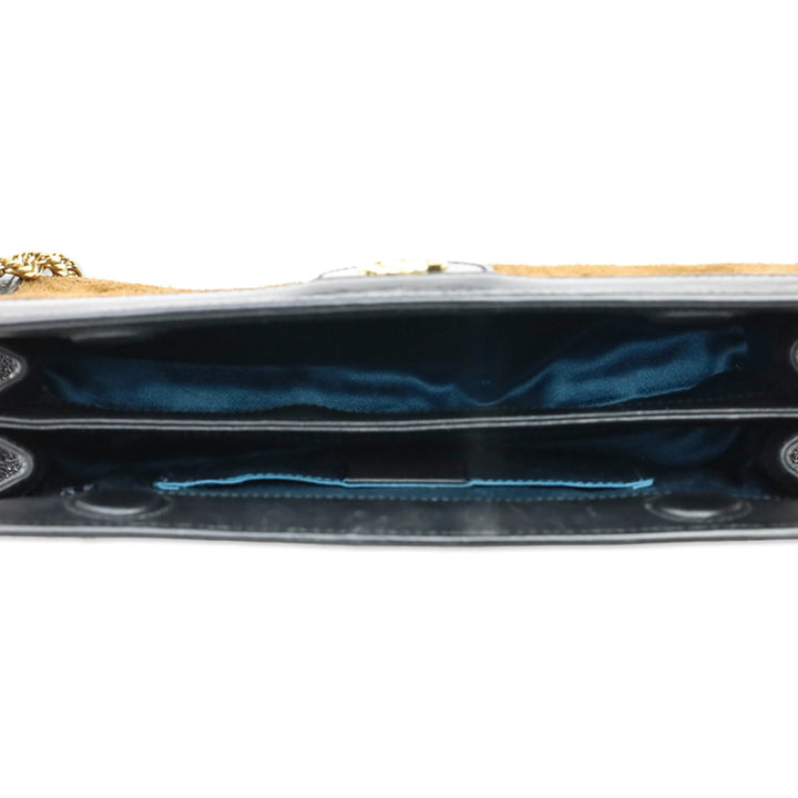 Gucci Brown Suede Black Patent Leather Web Stripe Small Ophidia Bag