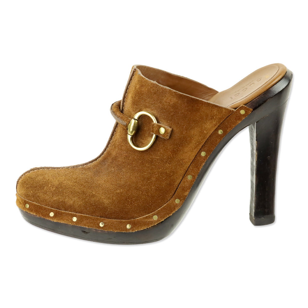 Gucci Brown Suede Horseit Clog Mule