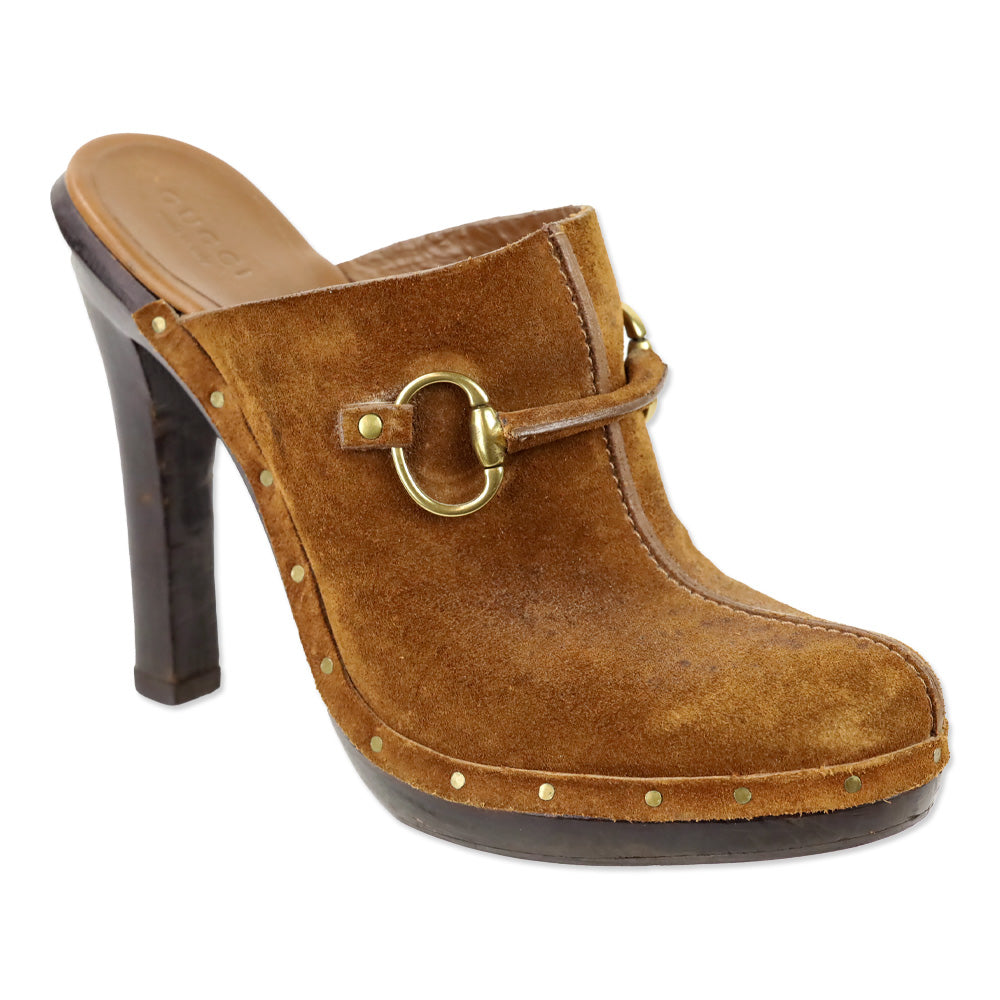 Gucci Brown Suede Horseit Clog Mule