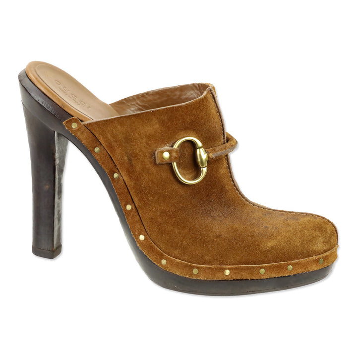 Gucci Brown Suede Horseit Clog Mule