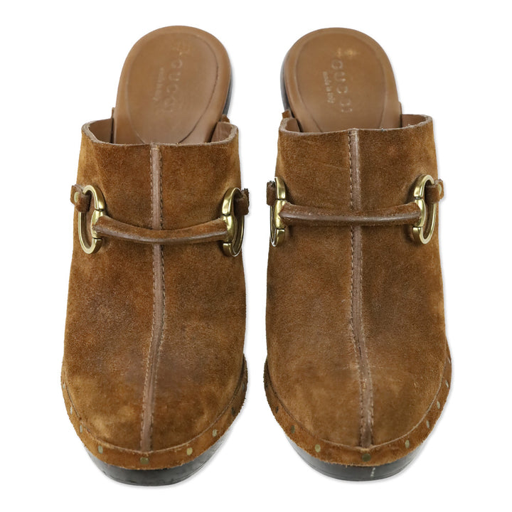 Gucci Brown Suede Horseit Clog Mule