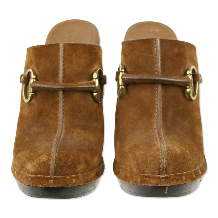 Gucci Brown Suede Horseit Clog Mule