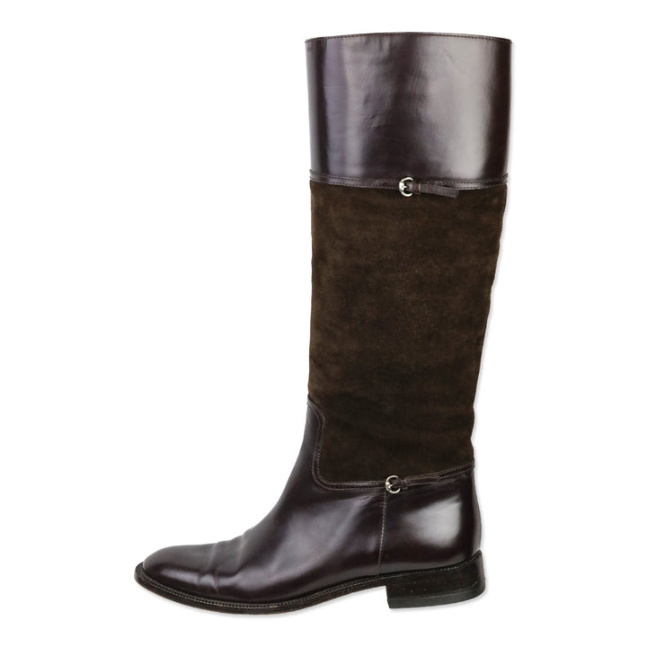 Gucci Brown Suede/Leather Knee High Horsebit Riding Boots