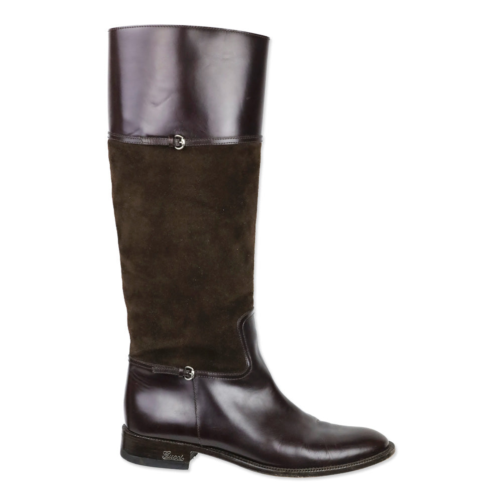 Gucci Brown Suede/Leather Knee High Horsebit Riding Boots