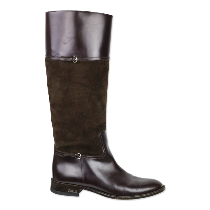 Gucci Brown Suede/Leather Knee High Horsebit Riding Boots