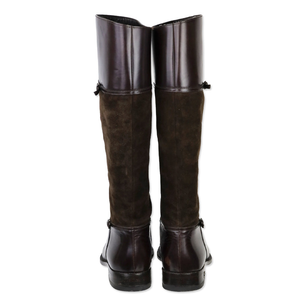 Gucci Brown Suede/Leather Knee High Horsebit Riding Boots
