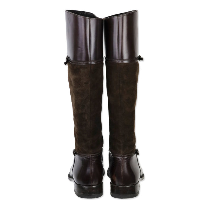 Gucci Brown Suede/Leather Knee High Horsebit Riding Boots