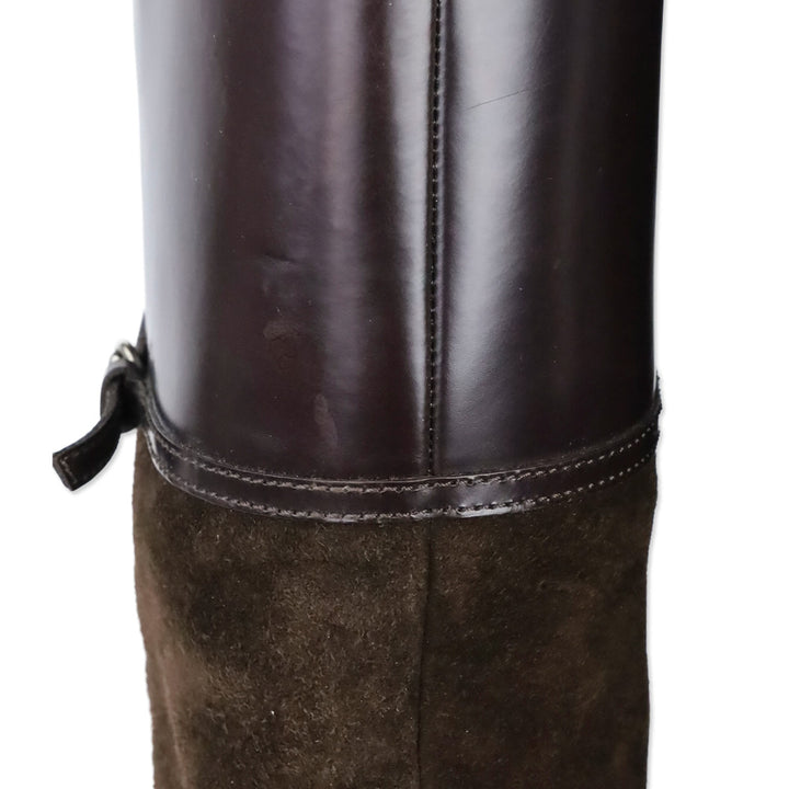 Gucci Brown Suede/Leather Knee High Horsebit Riding Boots