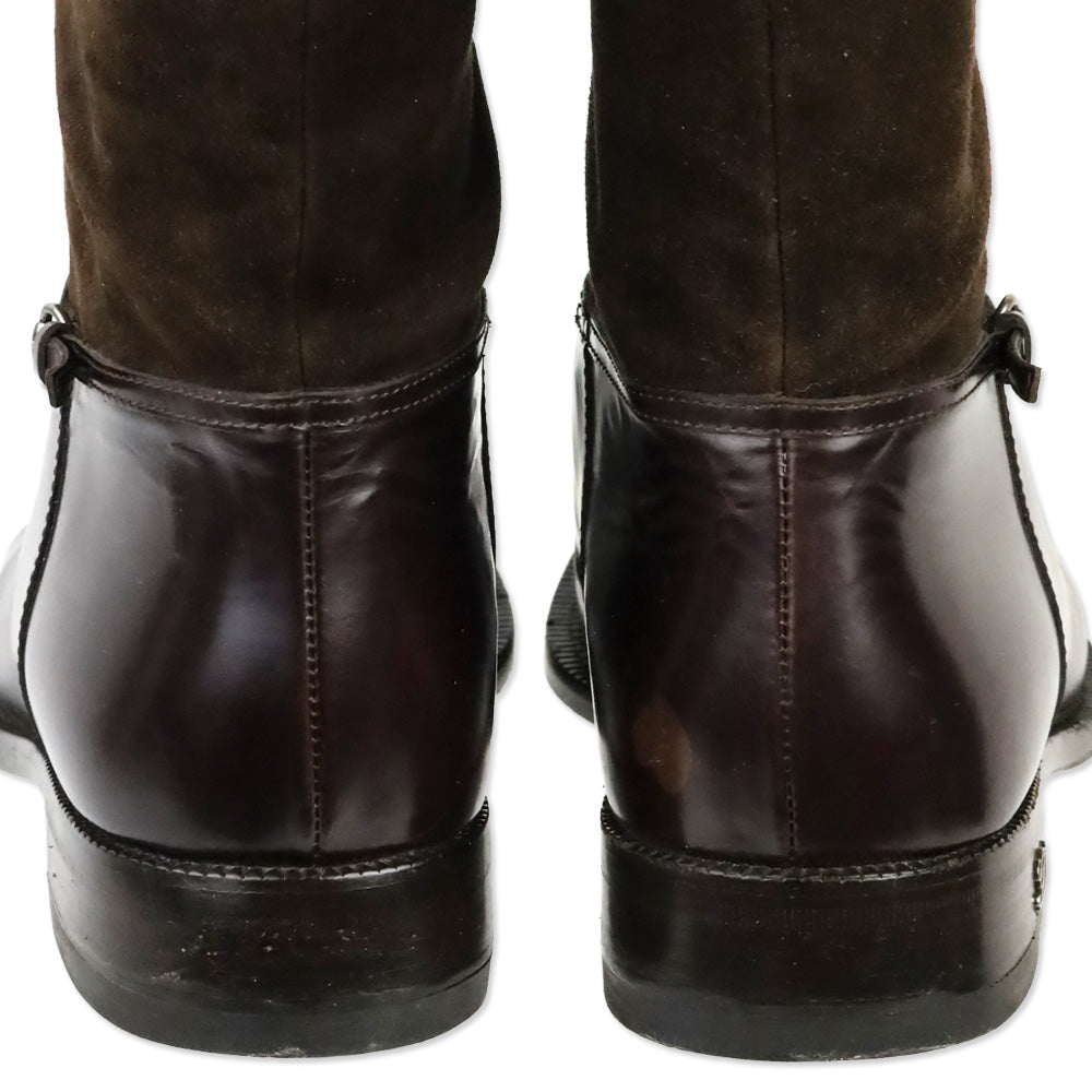 Gucci Brown Suede/Leather Knee High Horsebit Riding Boots