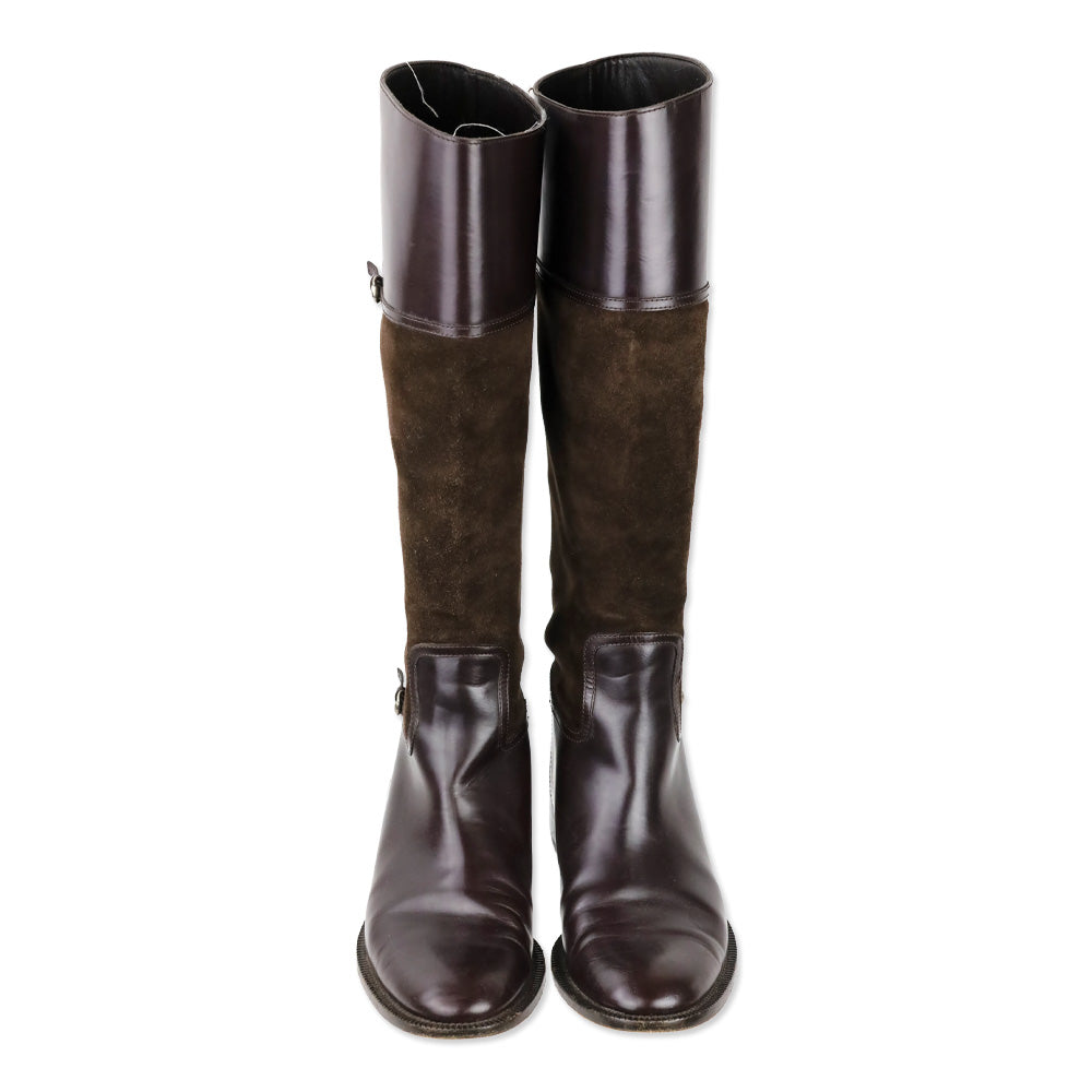 Gucci Brown Suede/Leather Knee High Horsebit Riding Boots