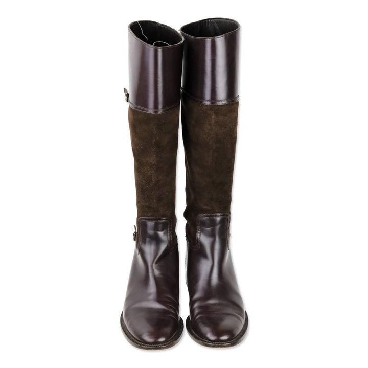 Gucci Brown Suede/Leather Knee High Horsebit Riding Boots