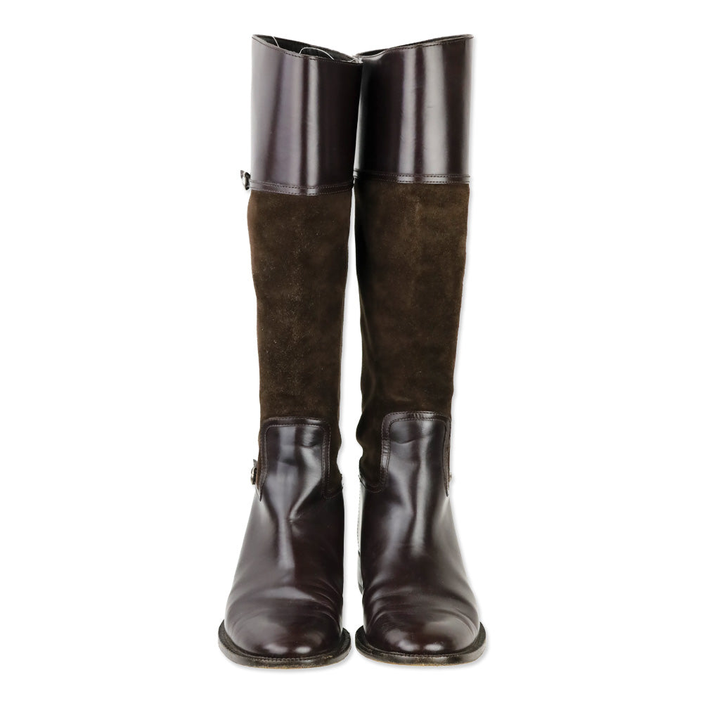 Gucci Brown Suede/Leather Knee High Horsebit Riding Boots