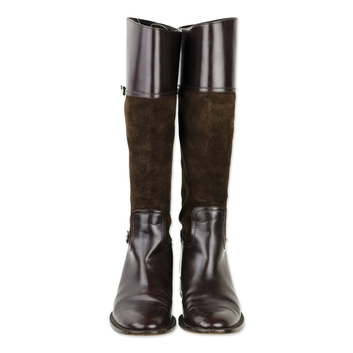 Gucci Brown Suede/Leather Knee High Horsebit Riding Boots