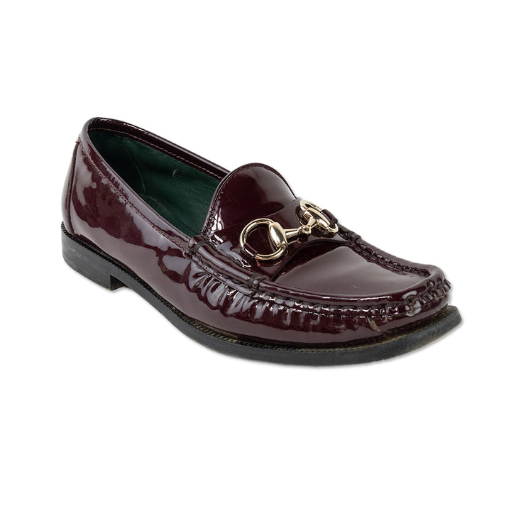 Gucci Burgundy Patent Leather Horsebit Loafers