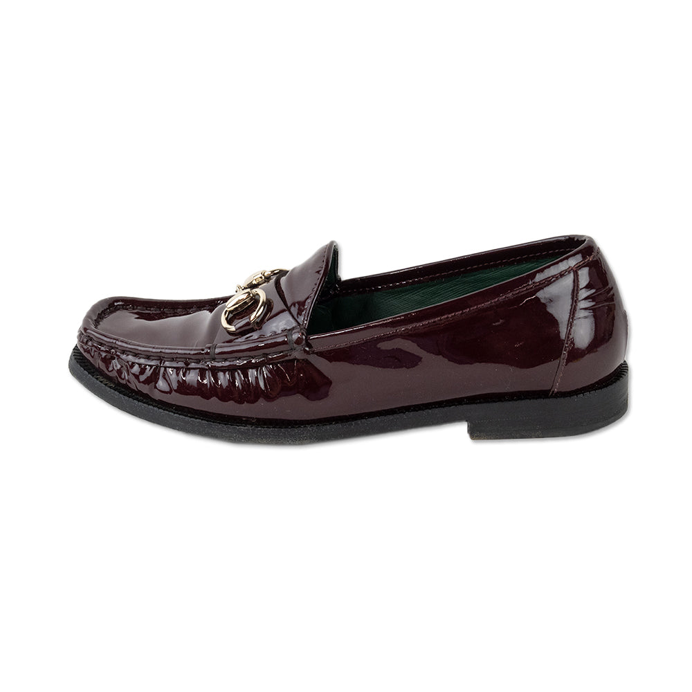 Gucci Burgundy Patent Leather Horsebit Loafers