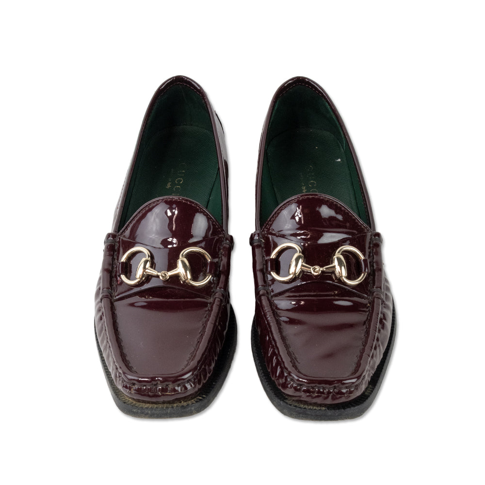 Gucci Burgundy Patent Leather Horsebit Loafers