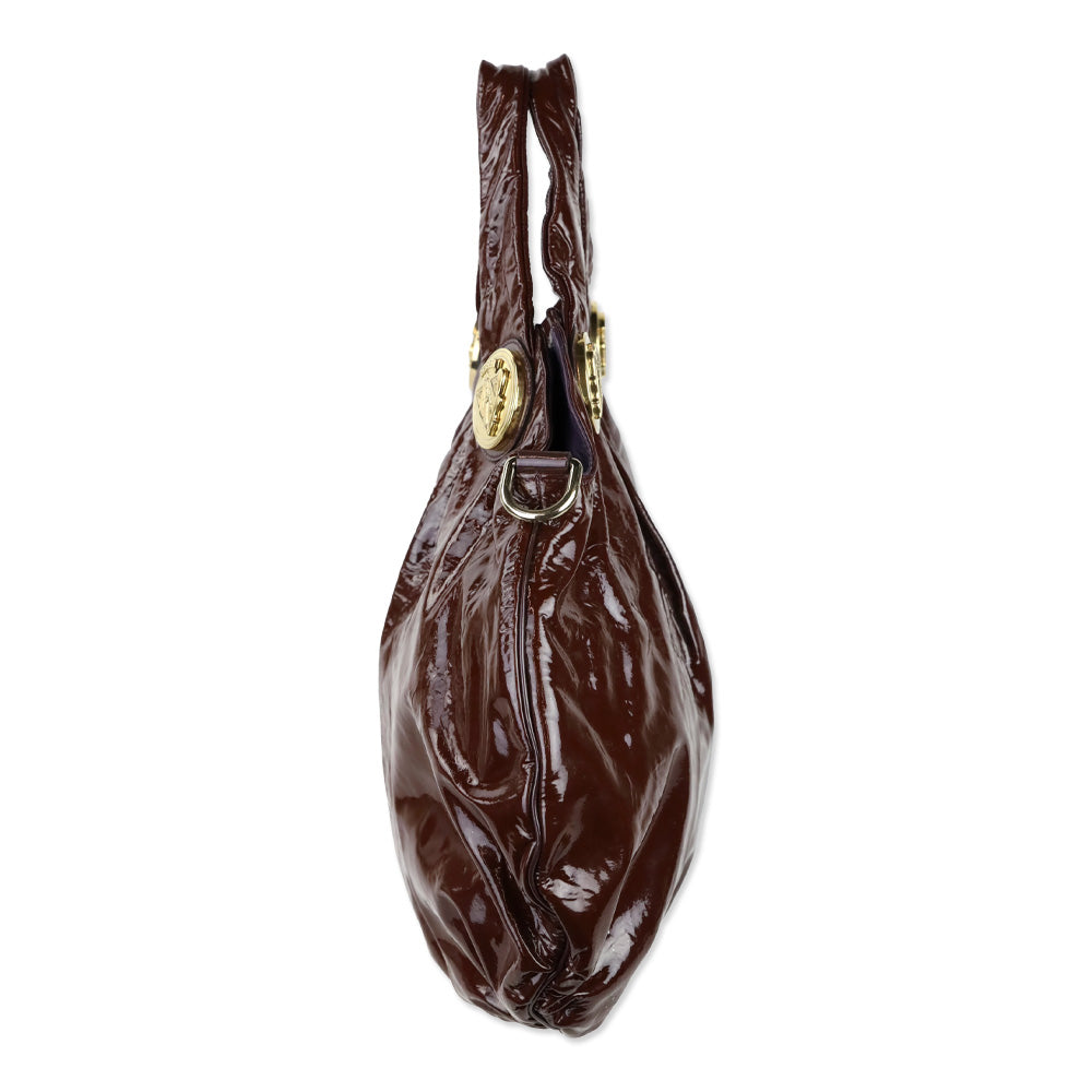 Gucci Burgundy Patent Leather Hysteria Large Hobo Bag