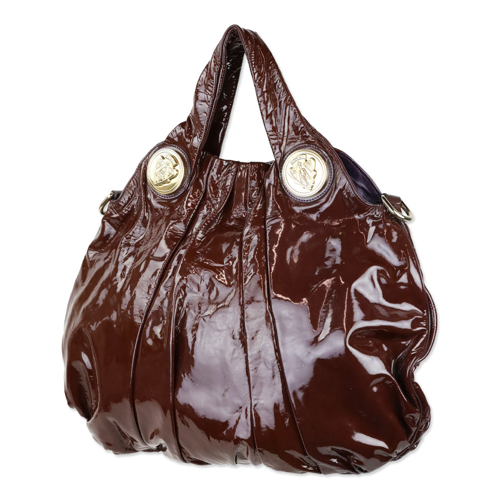 Gucci Burgundy Patent Leather Hysteria Large Hobo Bag