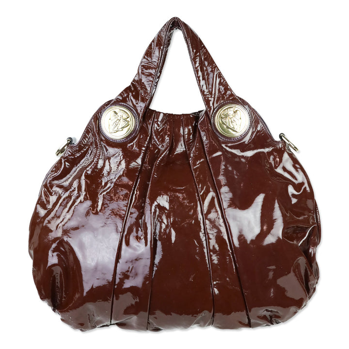Gucci Burgundy Patent Leather Hysteria Large Hobo Bag