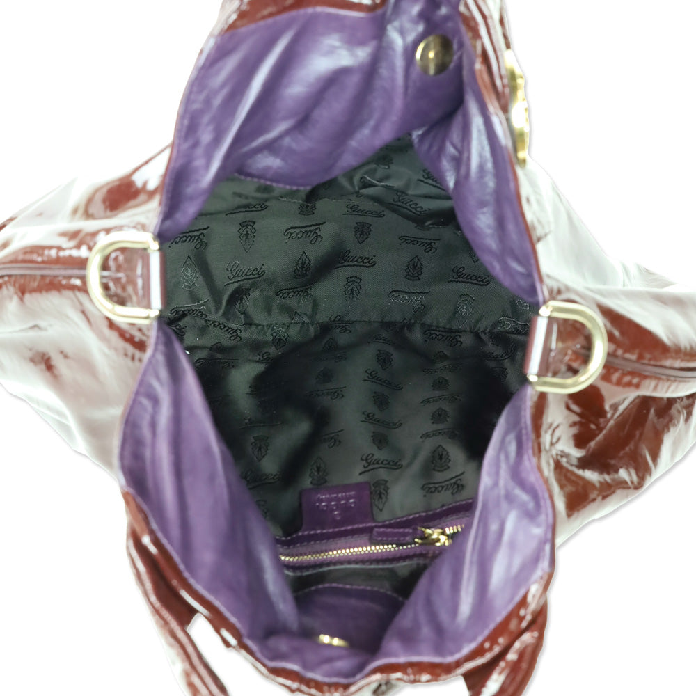 Gucci Burgundy Patent Leather Hysteria Large Hobo Bag