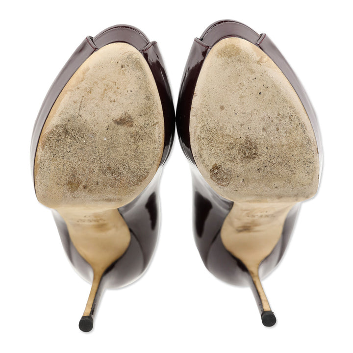 Gucci Burgundy Patent Leather Peep Platform Pumps