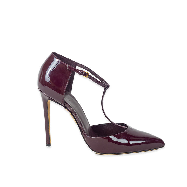 Gucci Burgundy Patent Leather T-Strap D'Orsay Pumps