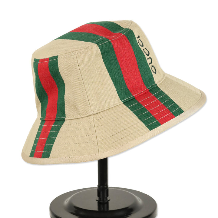 Gucci Camel Canvas Bucket Hat with Web Stripes