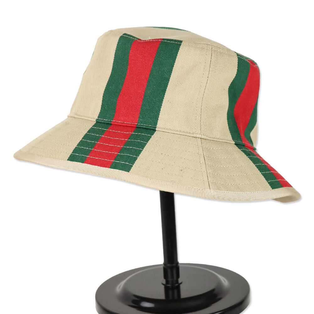Gucci Camel Canvas Bucket Hat with Web Stripes