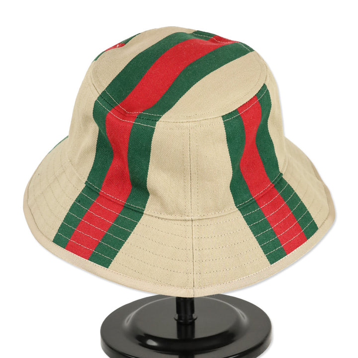 Gucci Camel Canvas Bucket Hat with Web Stripes