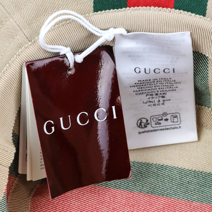Gucci Camel Canvas Bucket Hat with Web Stripes